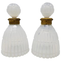 Pair of Russian Ormolu Mounted Fluted White Opaline Crystal Covered Bottles