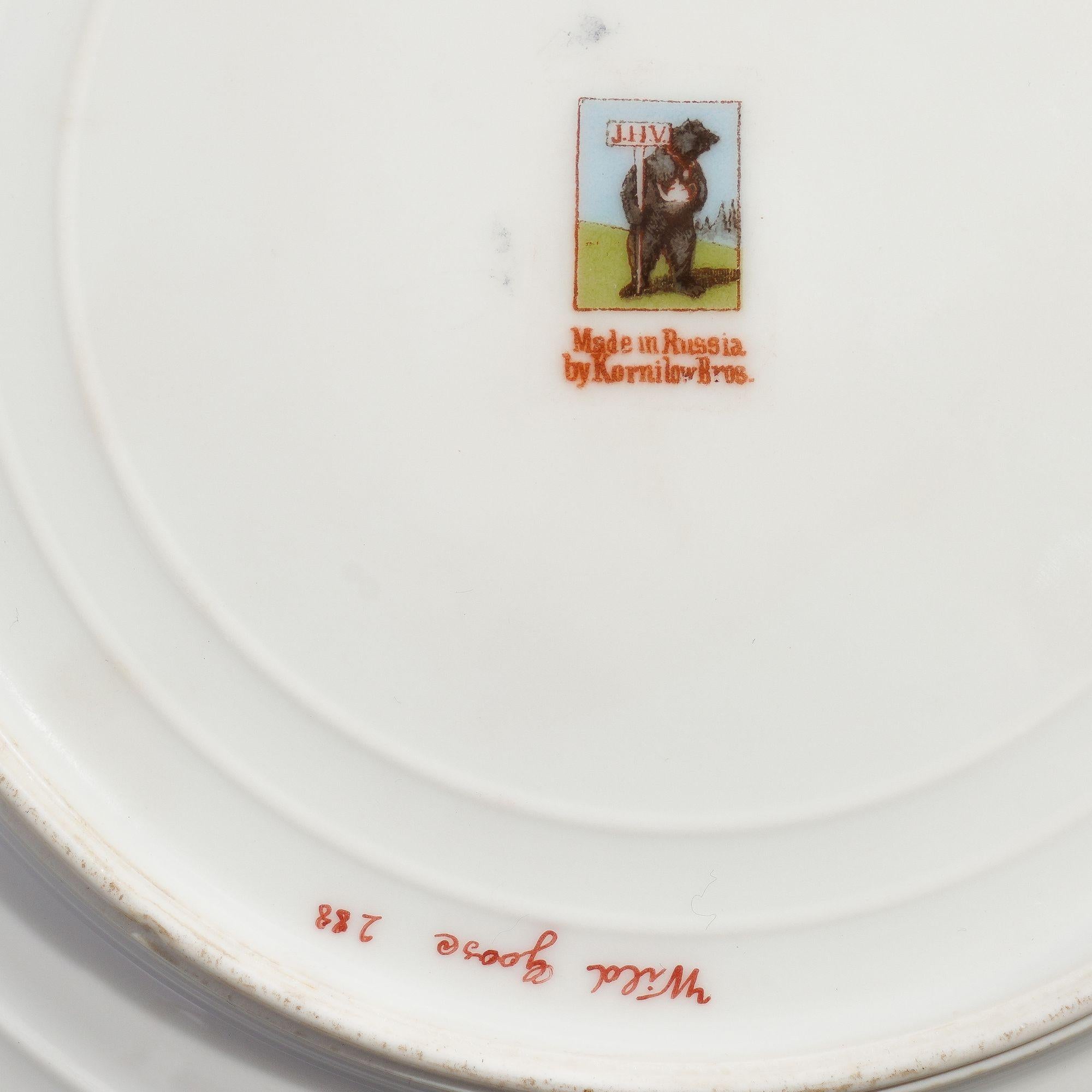 Pair of Russian ornithological plates by Kornilov Porcelain Factory, 1905 For Sale 6