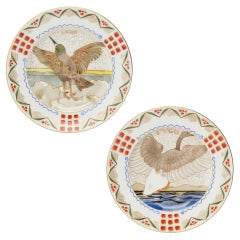 Pareja de platos ornitológicos rusos de Kornilov Porcelain Factory, 1905