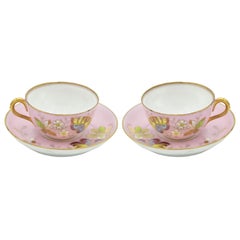 Pair of Russian Pink Kusnetzoff Porcelain Teacups
