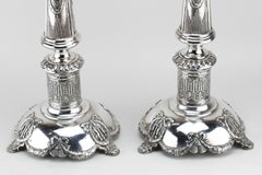 Late 19th Century Pair of Polish Silver Shabbat Candlesticks by Isaac Szekman