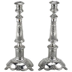Antique Late 19th Century Pair of Polish Silver Shabbat Candlesticks by Isaac Szekman