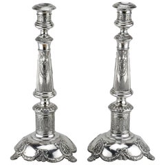 Paire de chandeliers Shabbat en argent polonais de la fin du 19e siècle par Isaac Szekman