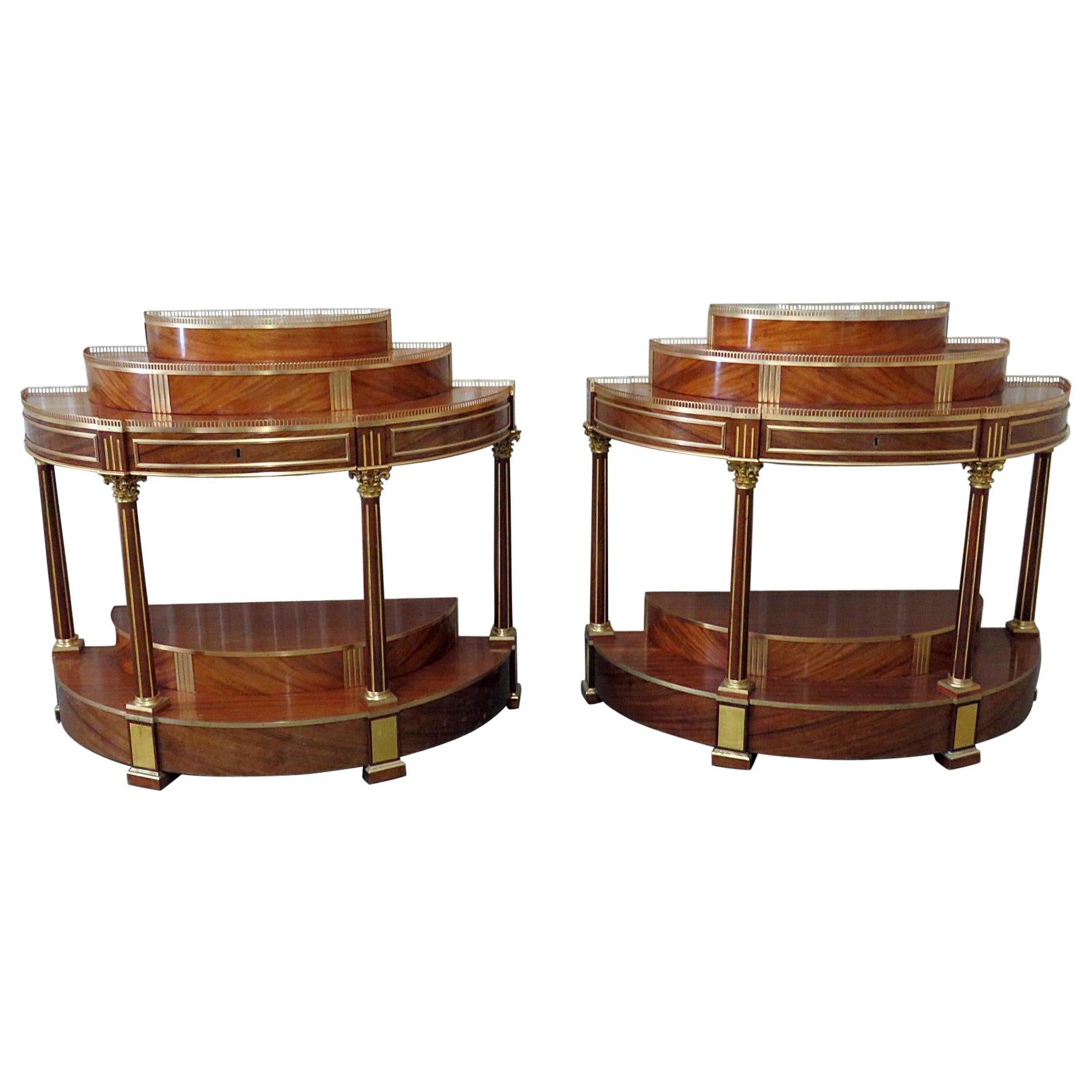 Pair of Russian Regency Style Demilune Console Display Tables 