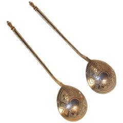 Pair of Russian Silver Teaspoons, Mikail Iakovlevich Isakov, St. Petersburg 1876