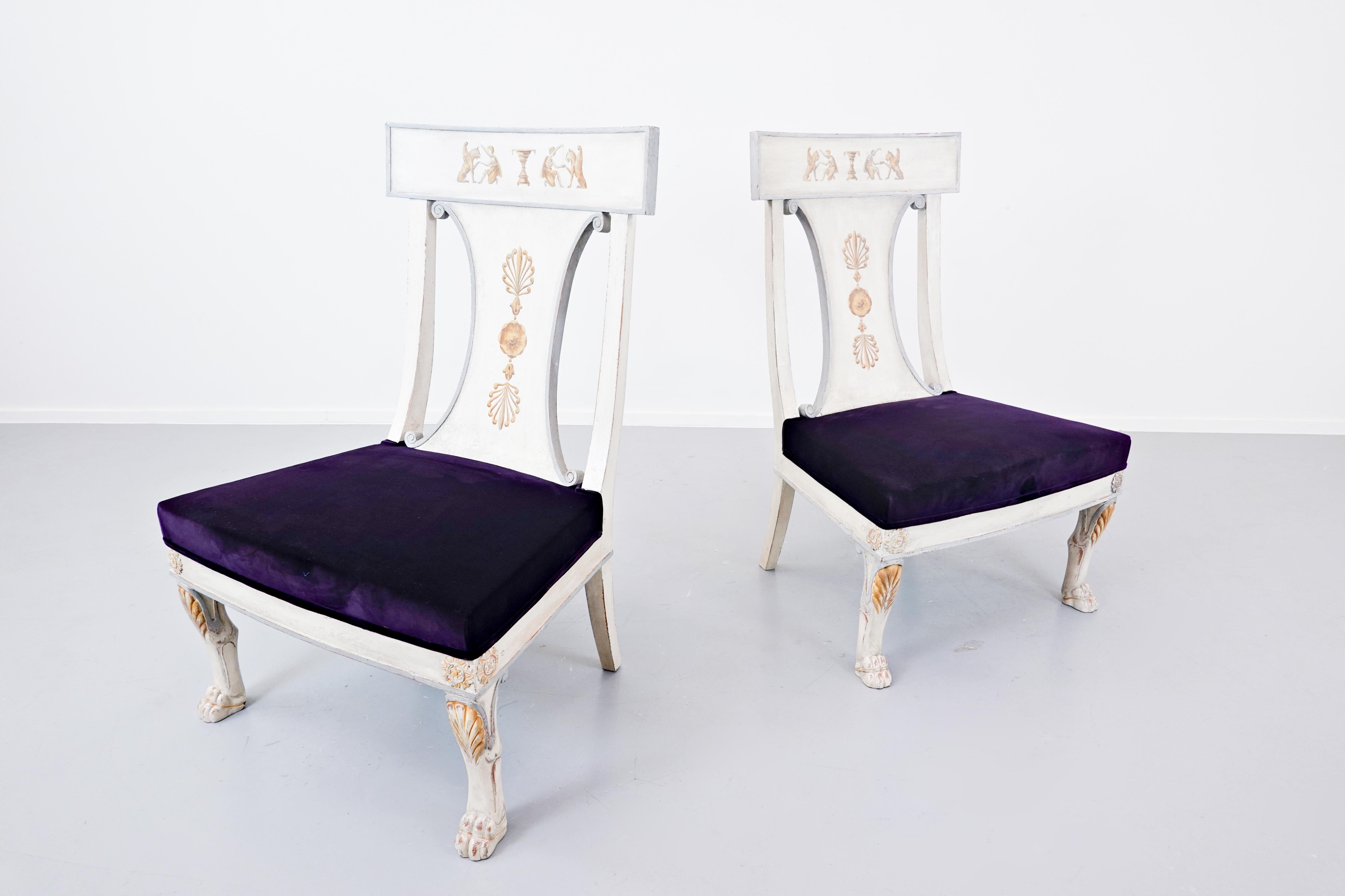 Pair of Russian style easy chairs, Belgium, end of the 20th century.