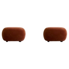 Pair of Rust Velvet Ottomans, 1970s Space Age Style