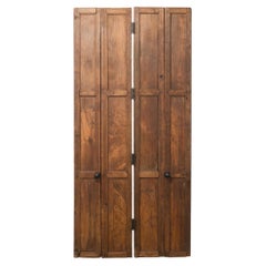 Pair of Rustic 19th C. French Walnut Bifold Wood Doors 9 Ft