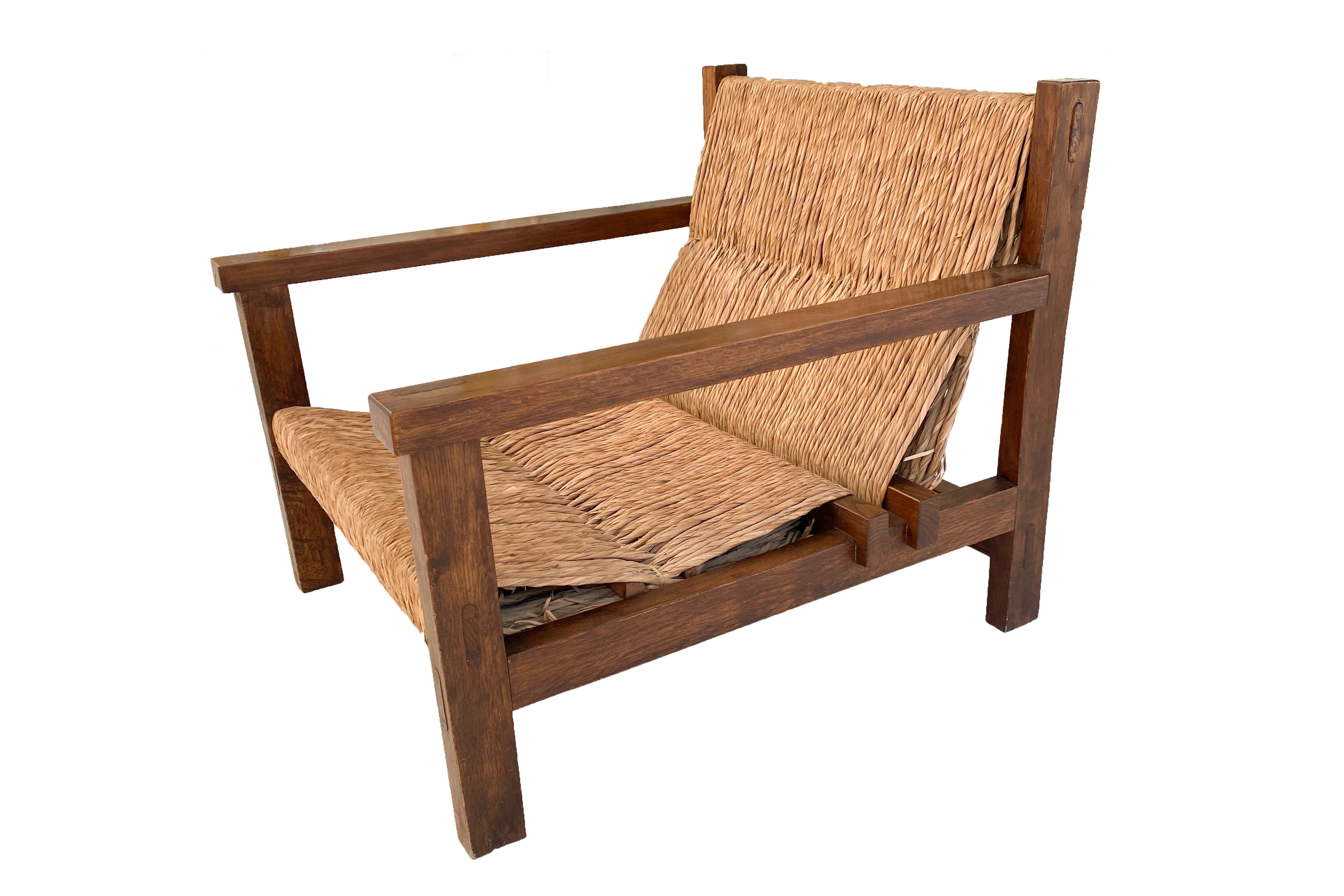 Mid-Century Modern Pair of Rustic Armchairs, circa 1970, Spain