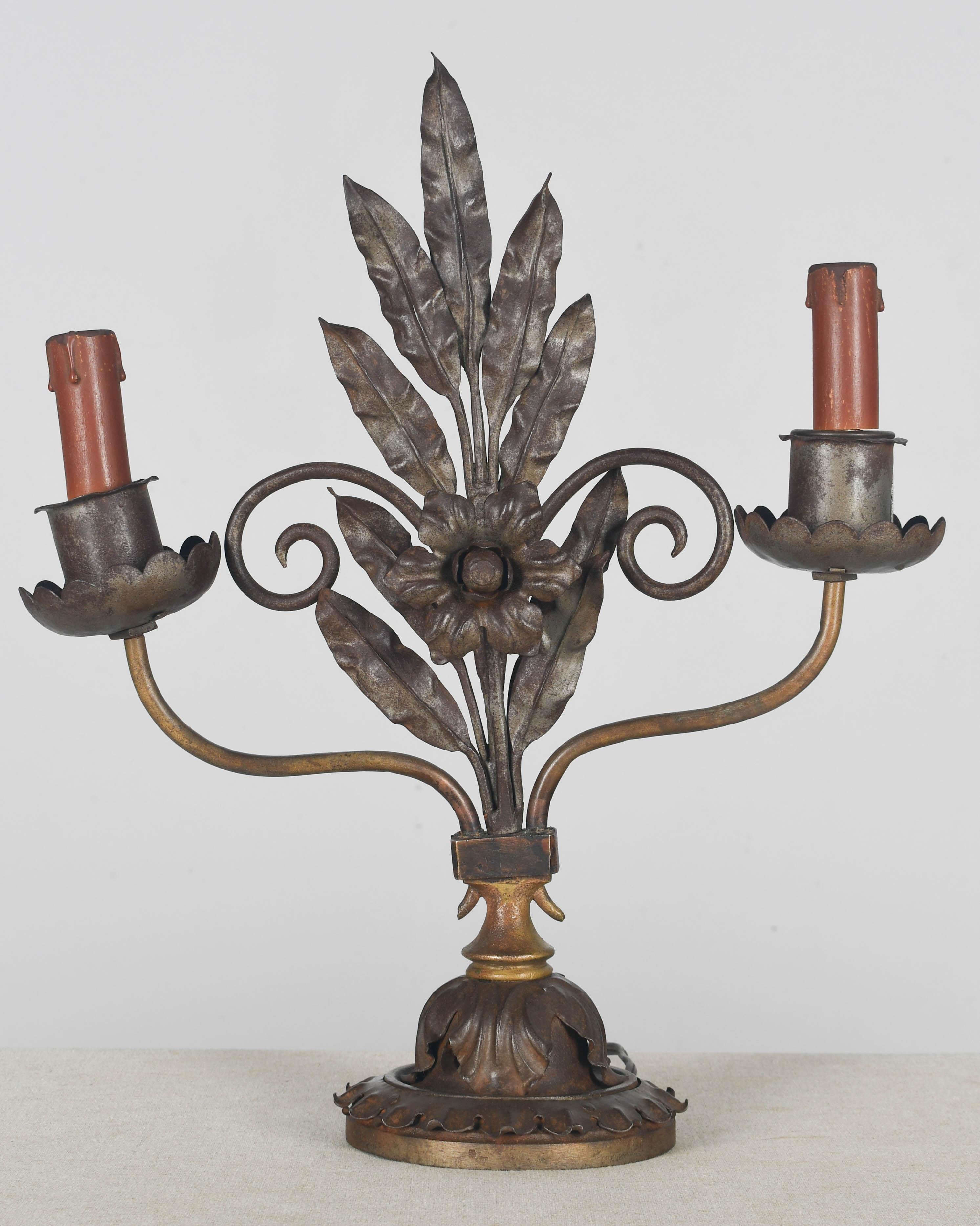 Pair of Rustic Art Deco Iron Candelabra For Sale 4