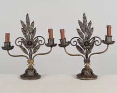 Art Deco Candelabra Pair, Cast Iron & Patinated Metal, France, 1930s
