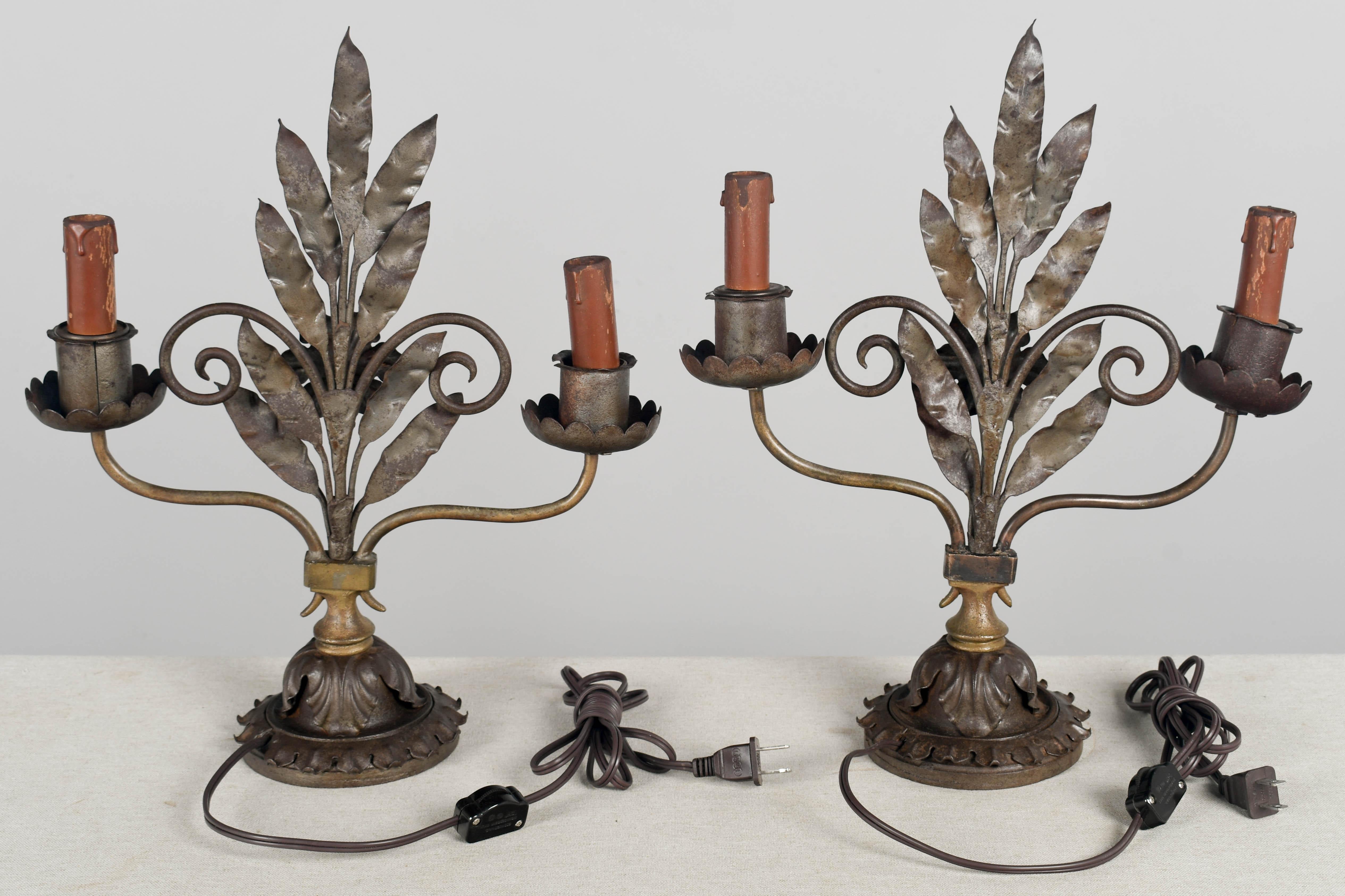 French Pair of Rustic Art Deco Iron Candelabra For Sale