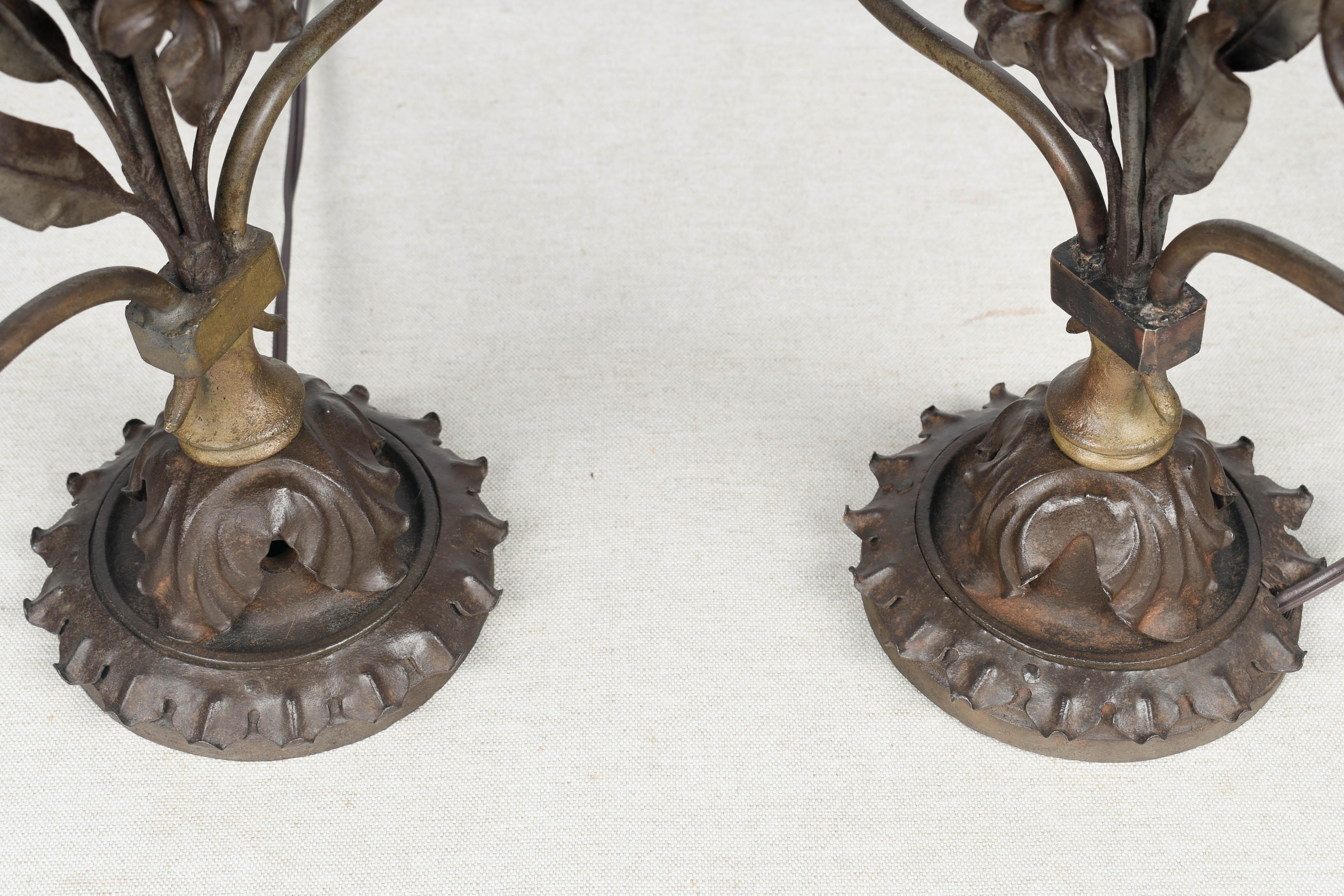 Metal Pair of Rustic Art Deco Iron Candelabra For Sale
