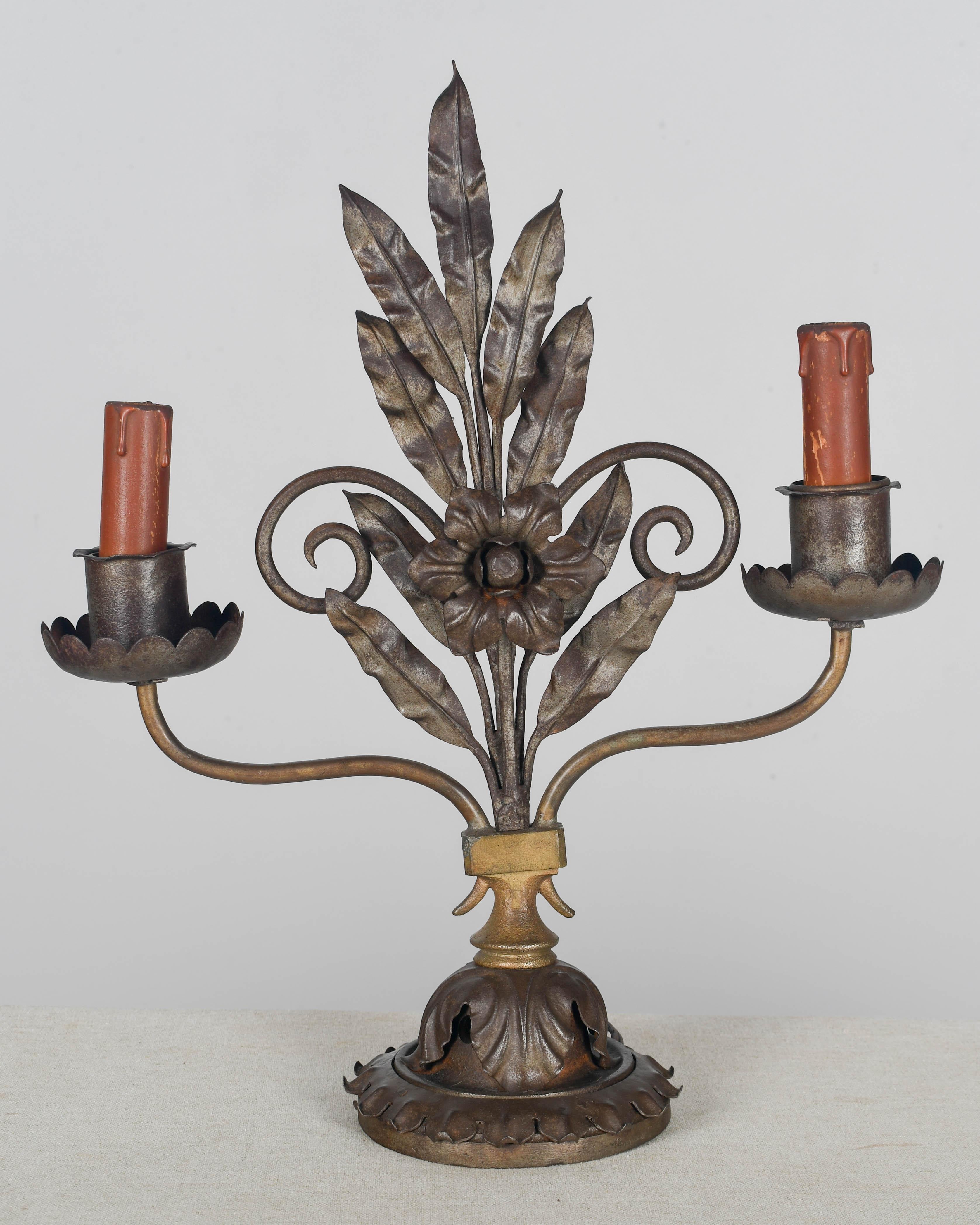 Pair of Rustic Art Deco Iron Candelabra For Sale 1