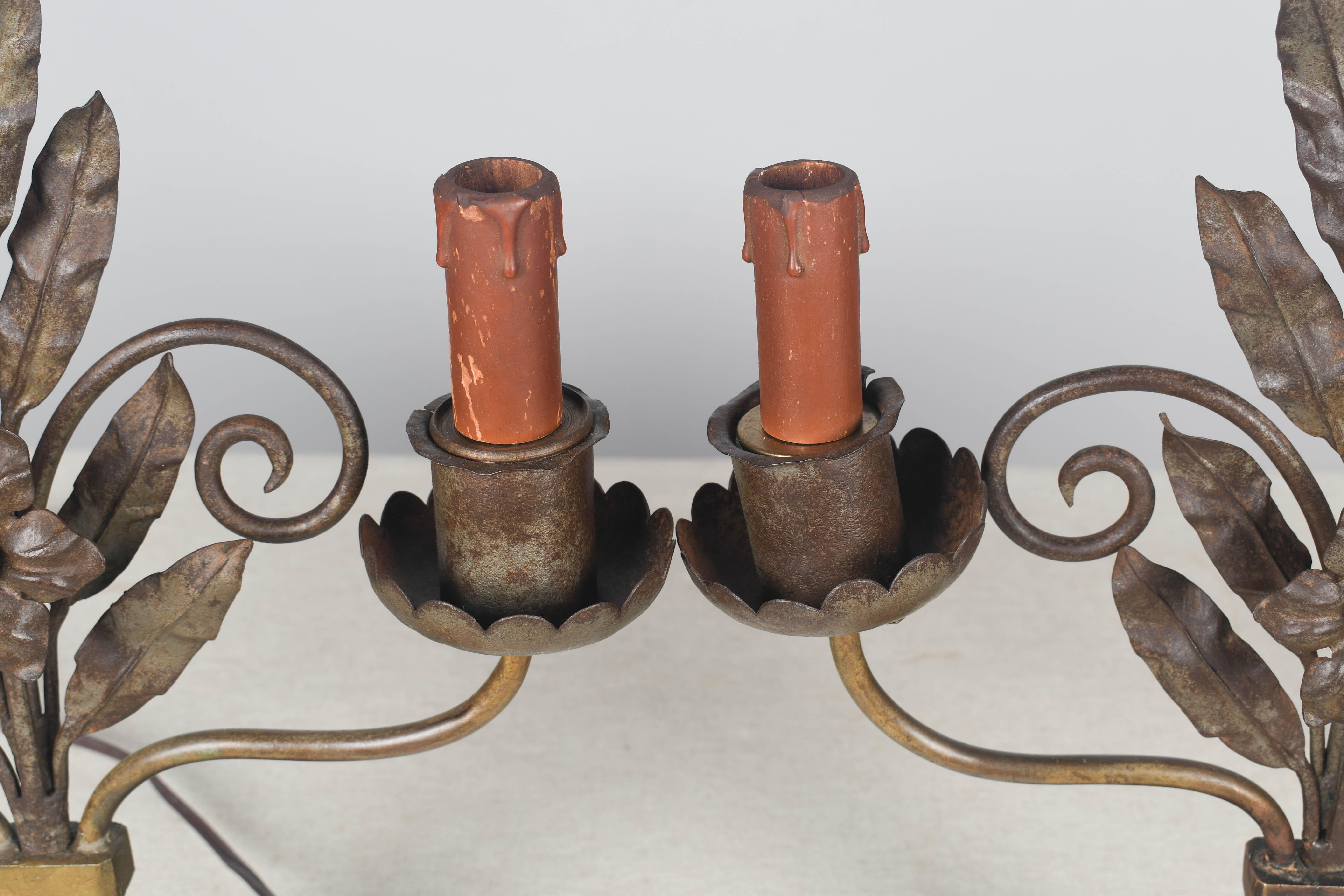 Pair of Rustic Art Deco Iron Candelabra For Sale 2