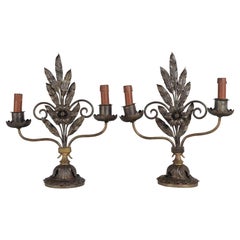 Paire de chandeliers rustiques en fer Art déco