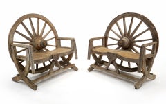 Pair of Rustic Authentic Wagon Wheel Settees / Benches