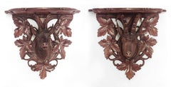 Pair of Black Forest Walnut Wall Shelves
