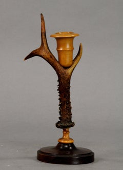Pair of Rustic Candleholders Made of Deer Antlers