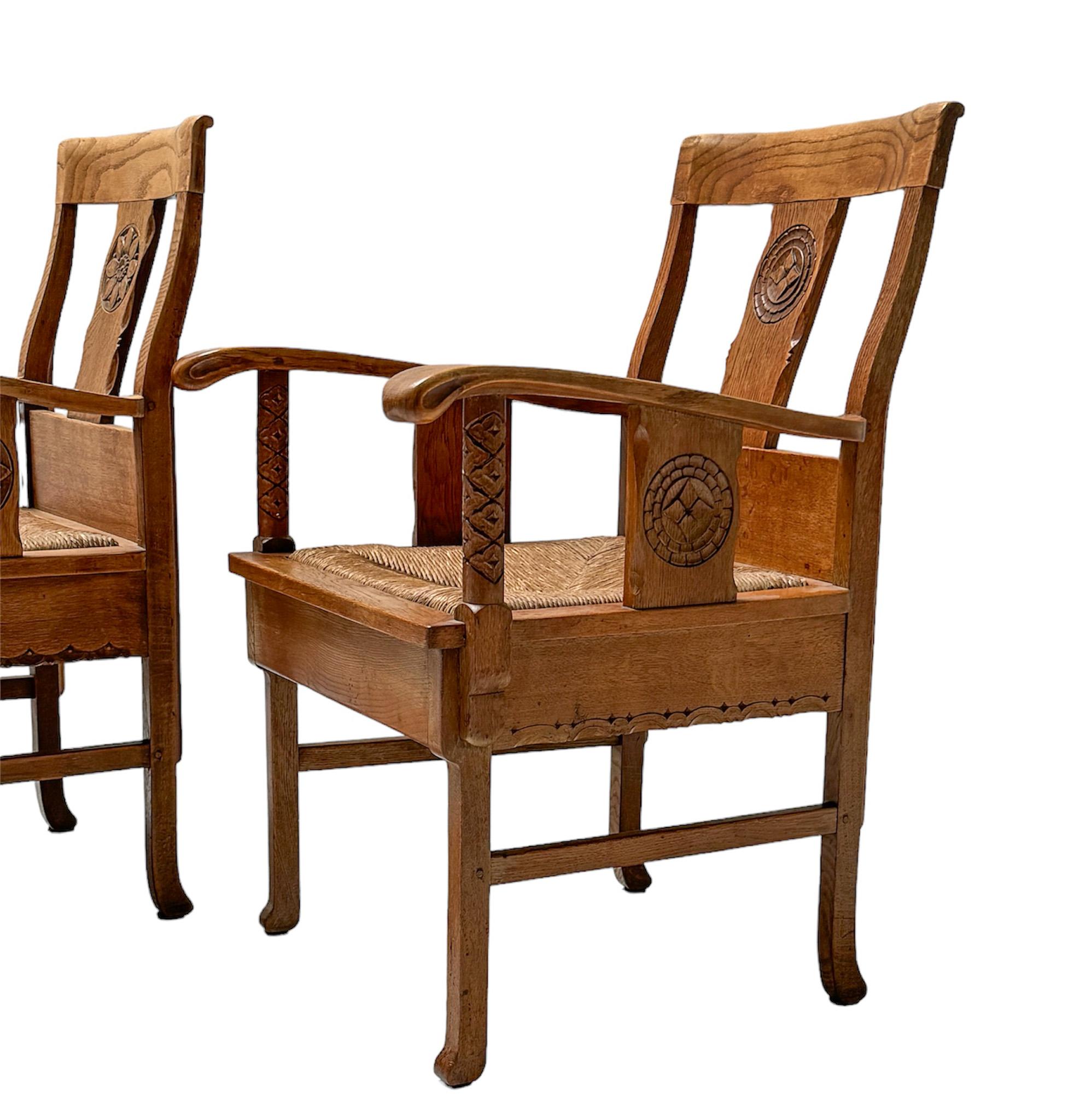 Pair of Rustic Carved Oak Armchairs by Anton Fortuin, 1940s For Sale 4