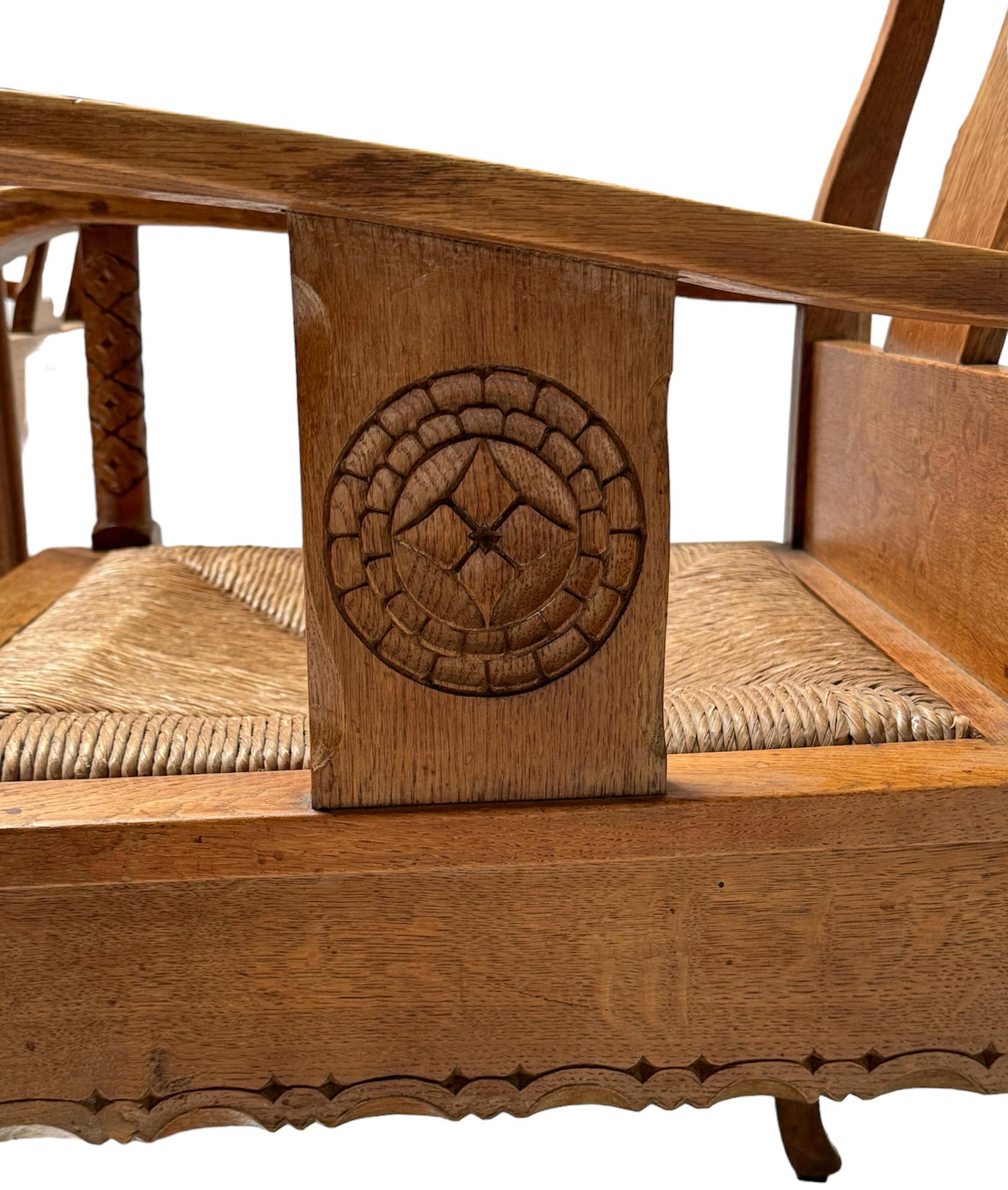 Pair of Rustic Carved Oak Armchairs by Anton Fortuin, 1940s For Sale 5