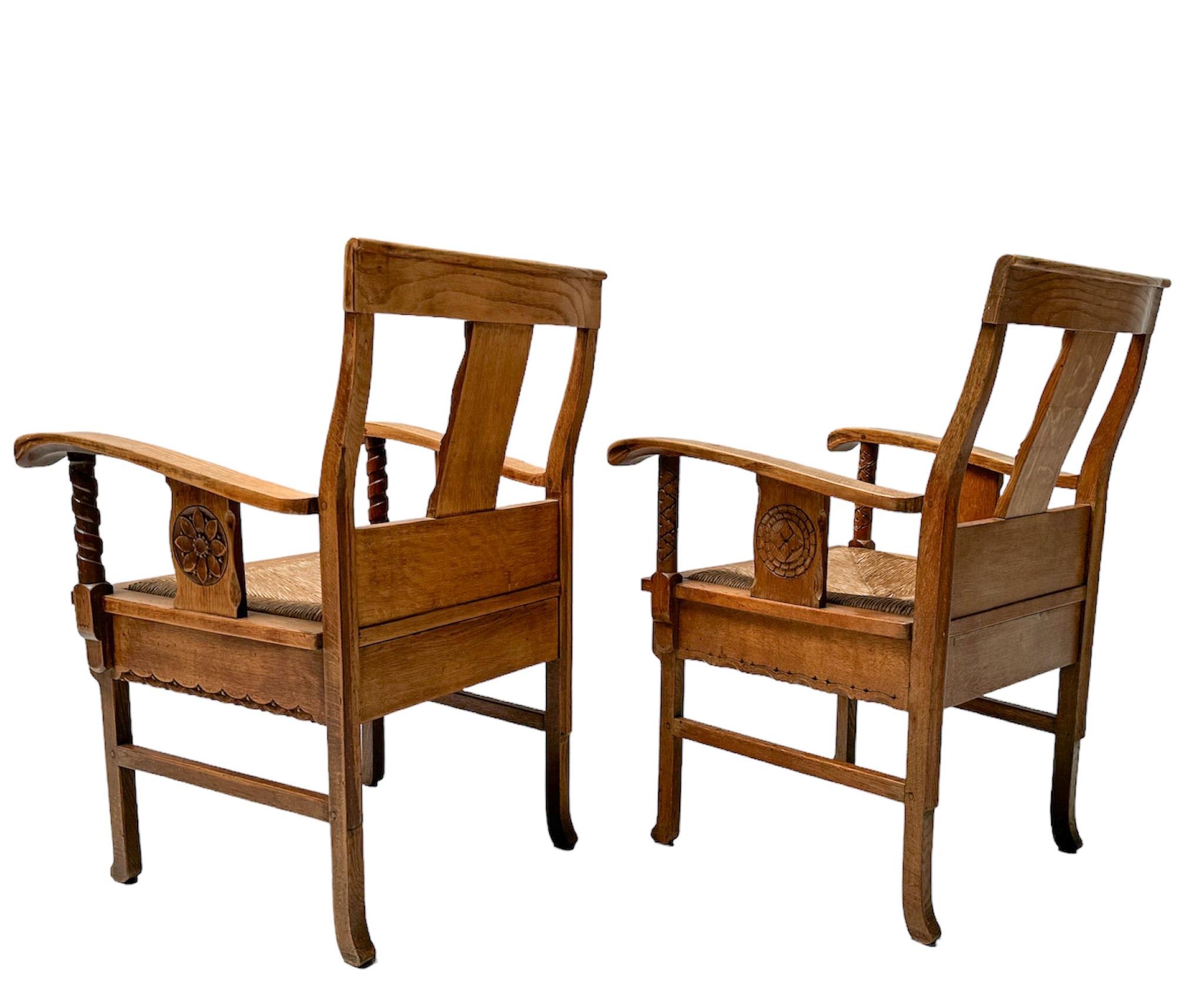 Pair of Rustic Carved Oak Armchairs by Anton Fortuin, 1940s For Sale 6