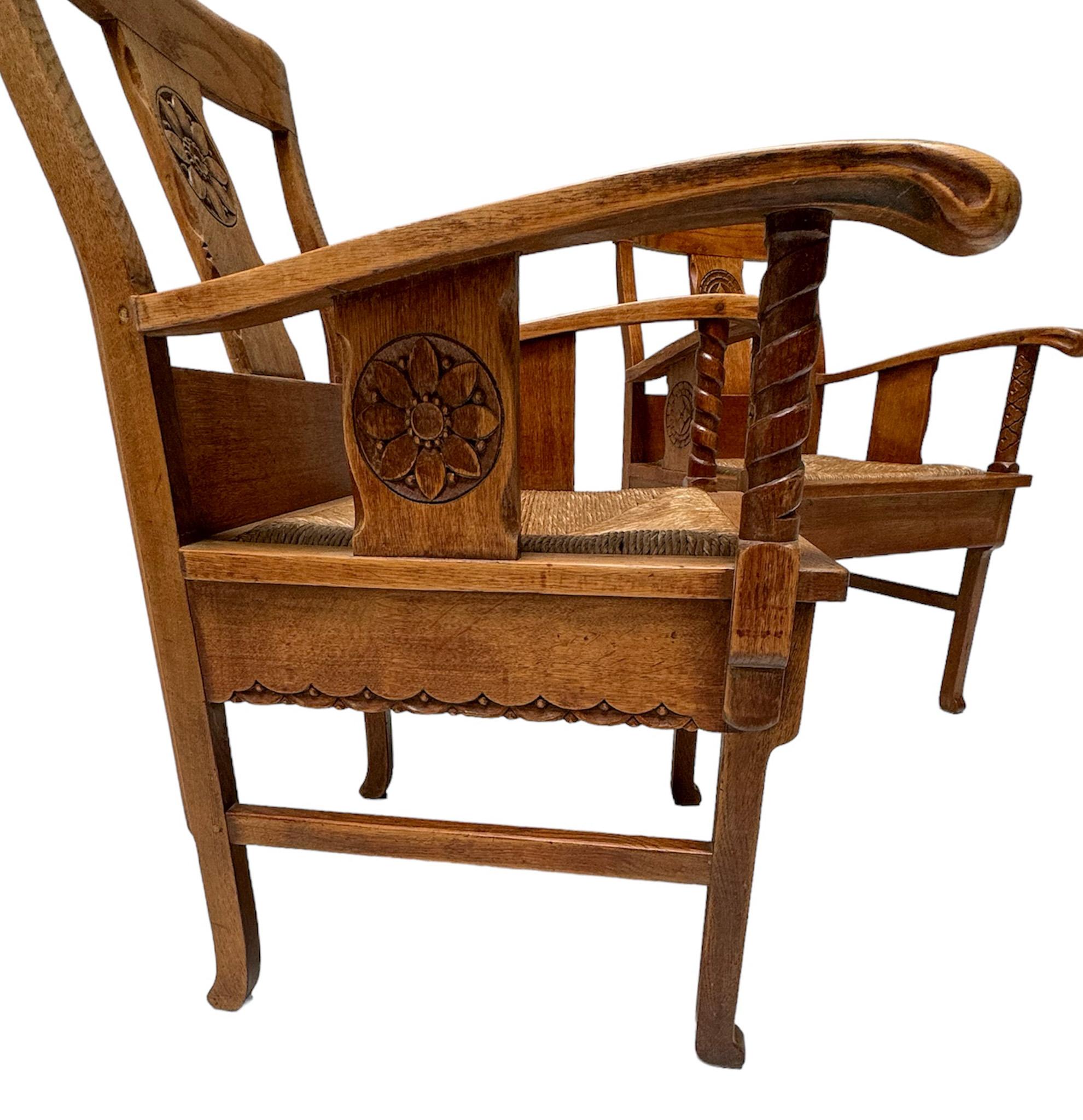 Pair of Rustic Carved Oak Armchairs by Anton Fortuin, 1940s For Sale 1