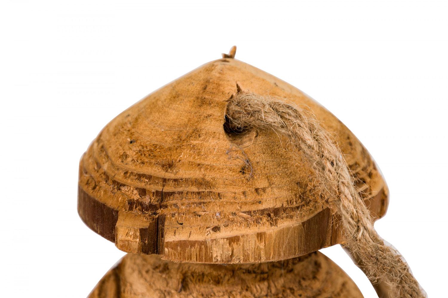 Glass Pair of Rustic Carved Wooden Lanterns For Sale