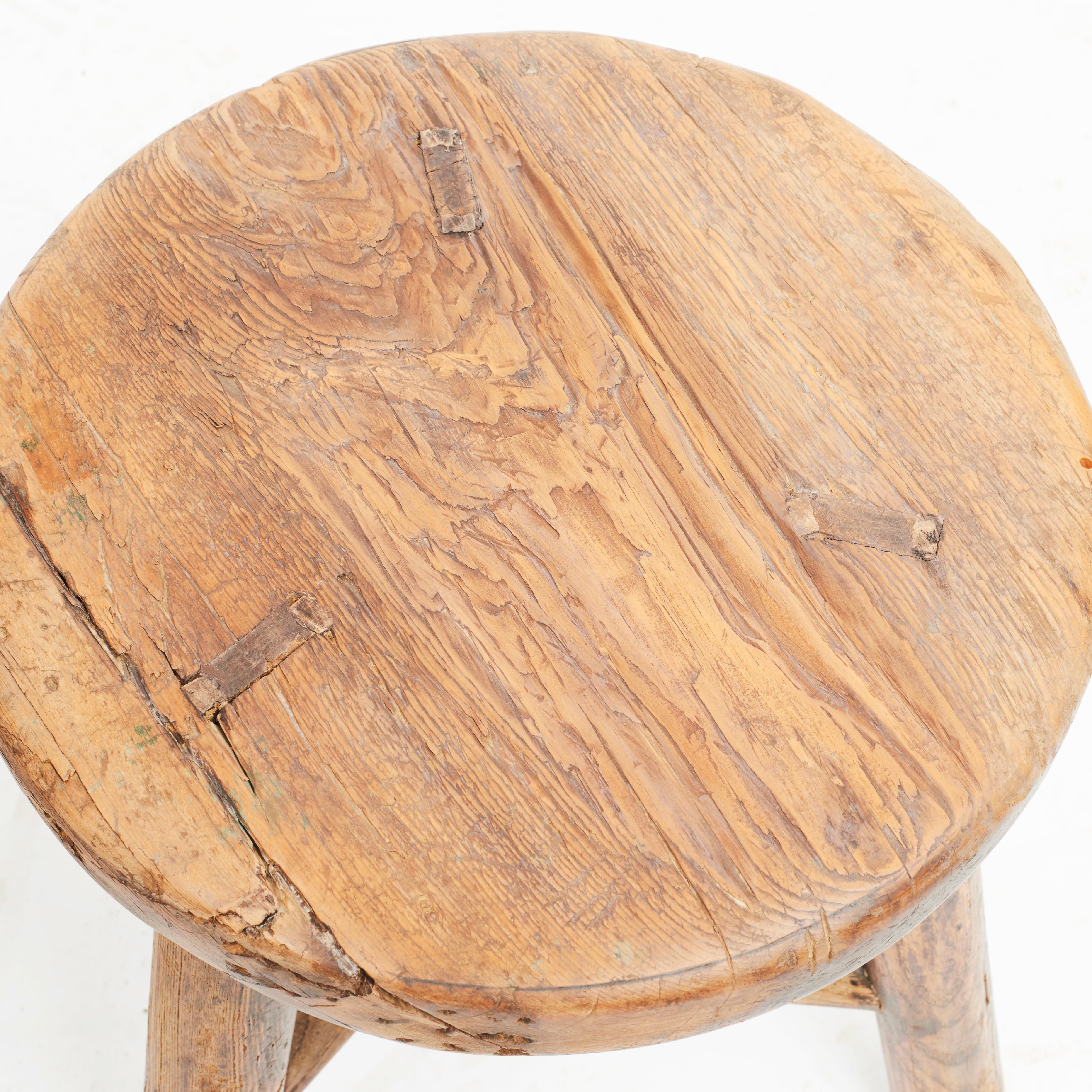 Pair of Rustic Chinese 17th-18th Century Three-Legged Pine Stools 2