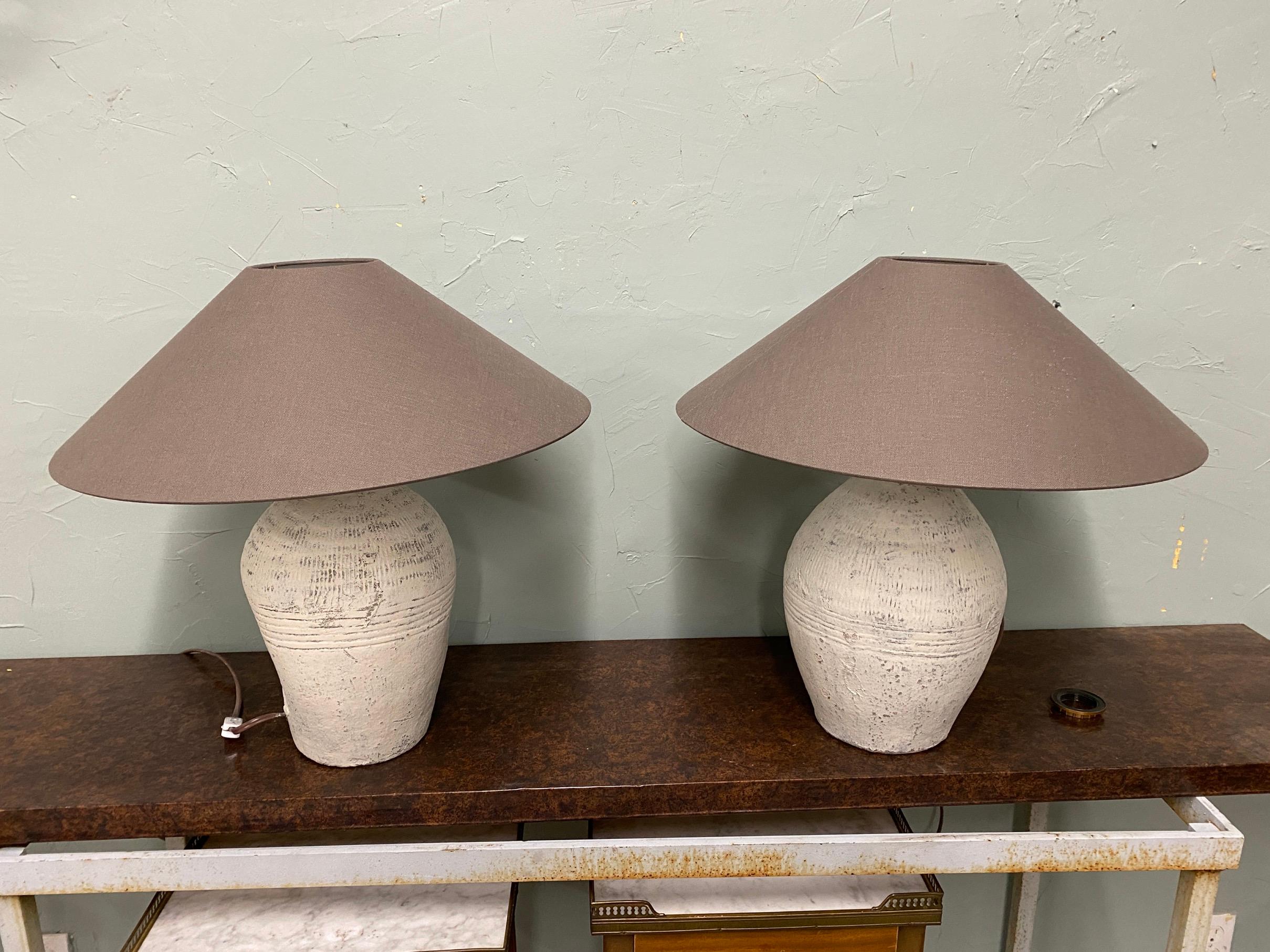 Hand-Crafted Pair of Rustic Chinese Terracotta Jar Lamps For Sale