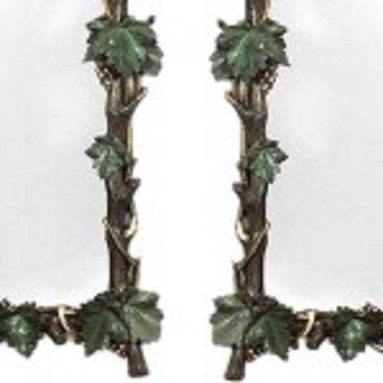 Pair of Rustic Continental Carved Grape and Leaf Design Wall Mirrors In Good Condition For Sale In Queens, NY