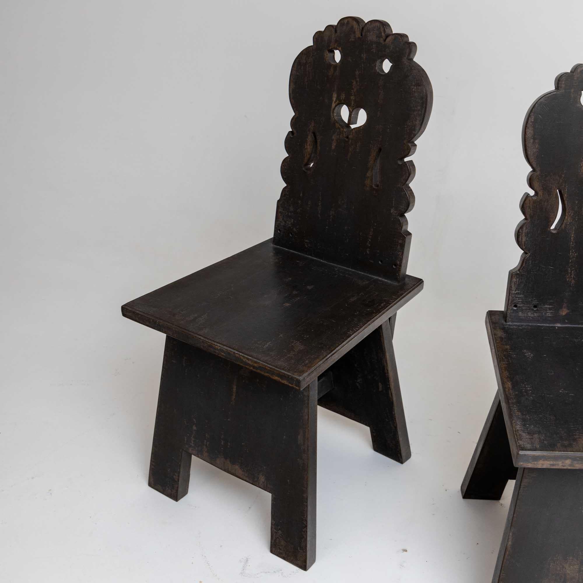 German Pair of rustic Cut-Out Dining Chairs, 19th Century/20th For Sale