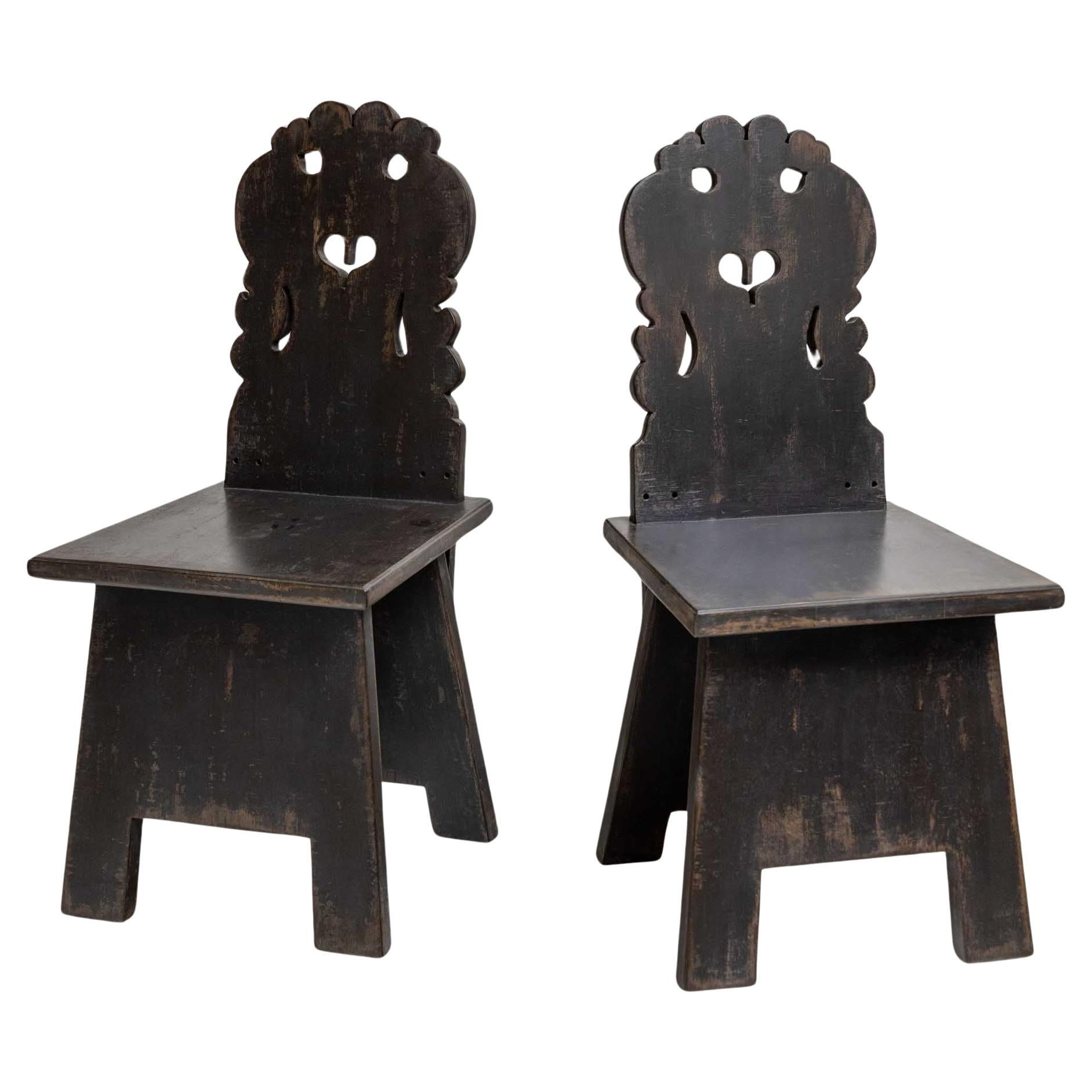 Pair of rustic Cut-Out Dining Chairs, 19th Century/20th For Sale