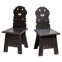Antique Pair of rustic Cut-Out Dining Chairs, 19th Century/20th