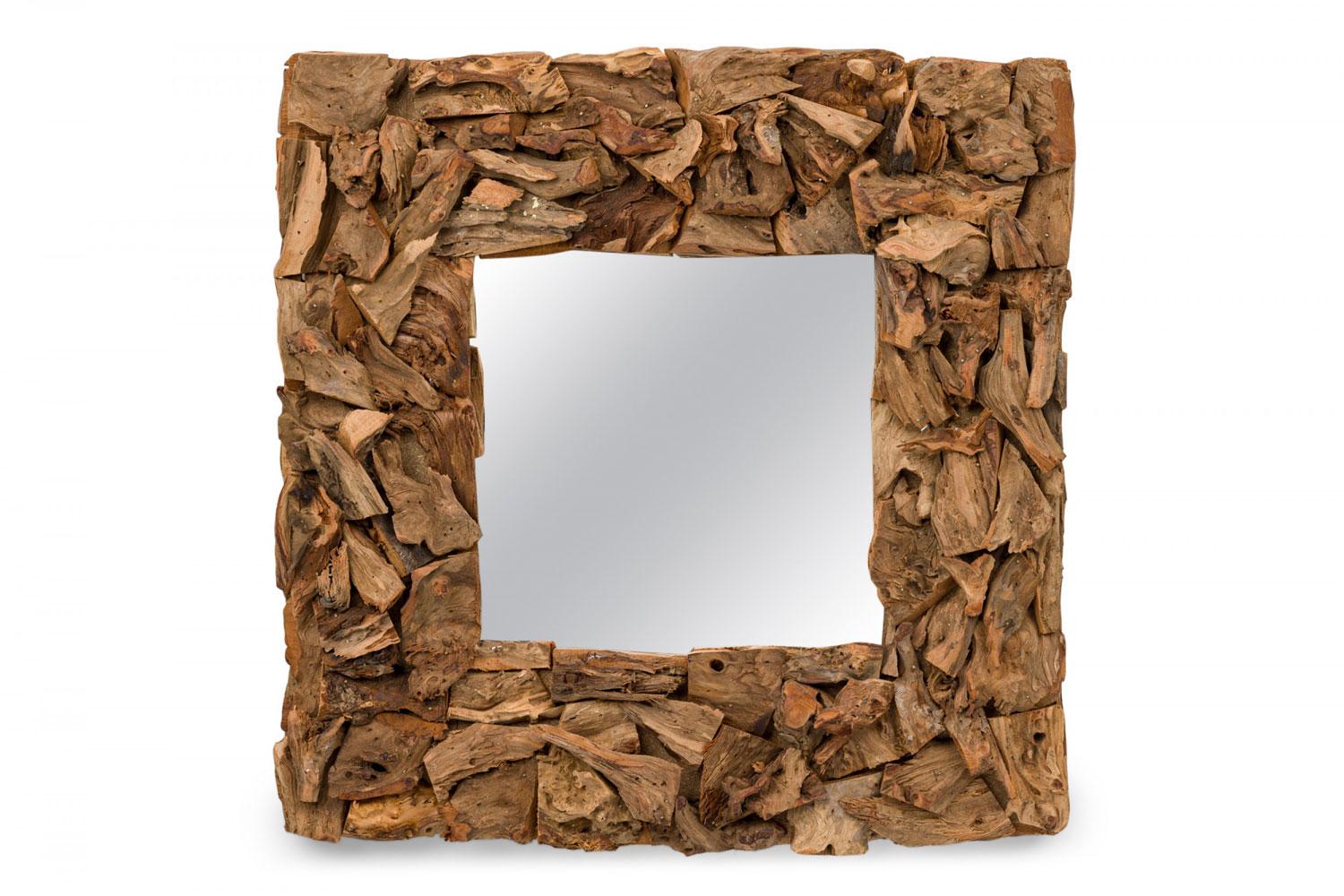 Rustique Pair of Rustic Driftwood Framed Square Wall Mirrors en vente