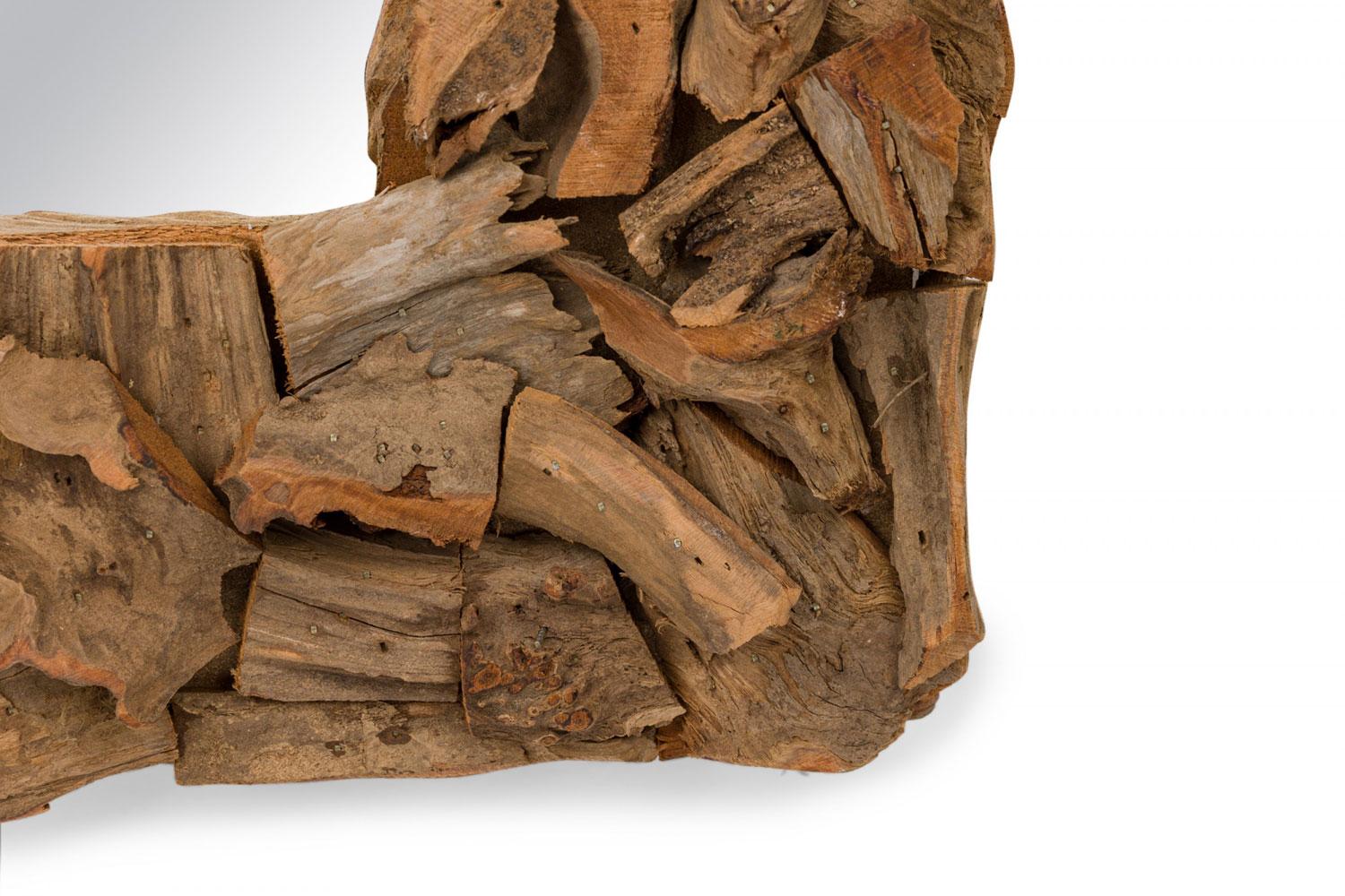 Pair of Rustic Driftwood Framed Square Wall Mirrors Bon état - En vente à Queens, NY