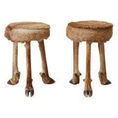 Pair of Rustic French Taxidermy Three-Leg Deer Stools