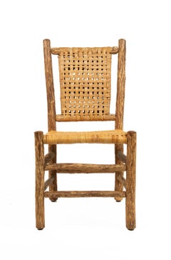 Pair of Rustic Hickory Side Chairs with Cane Seats