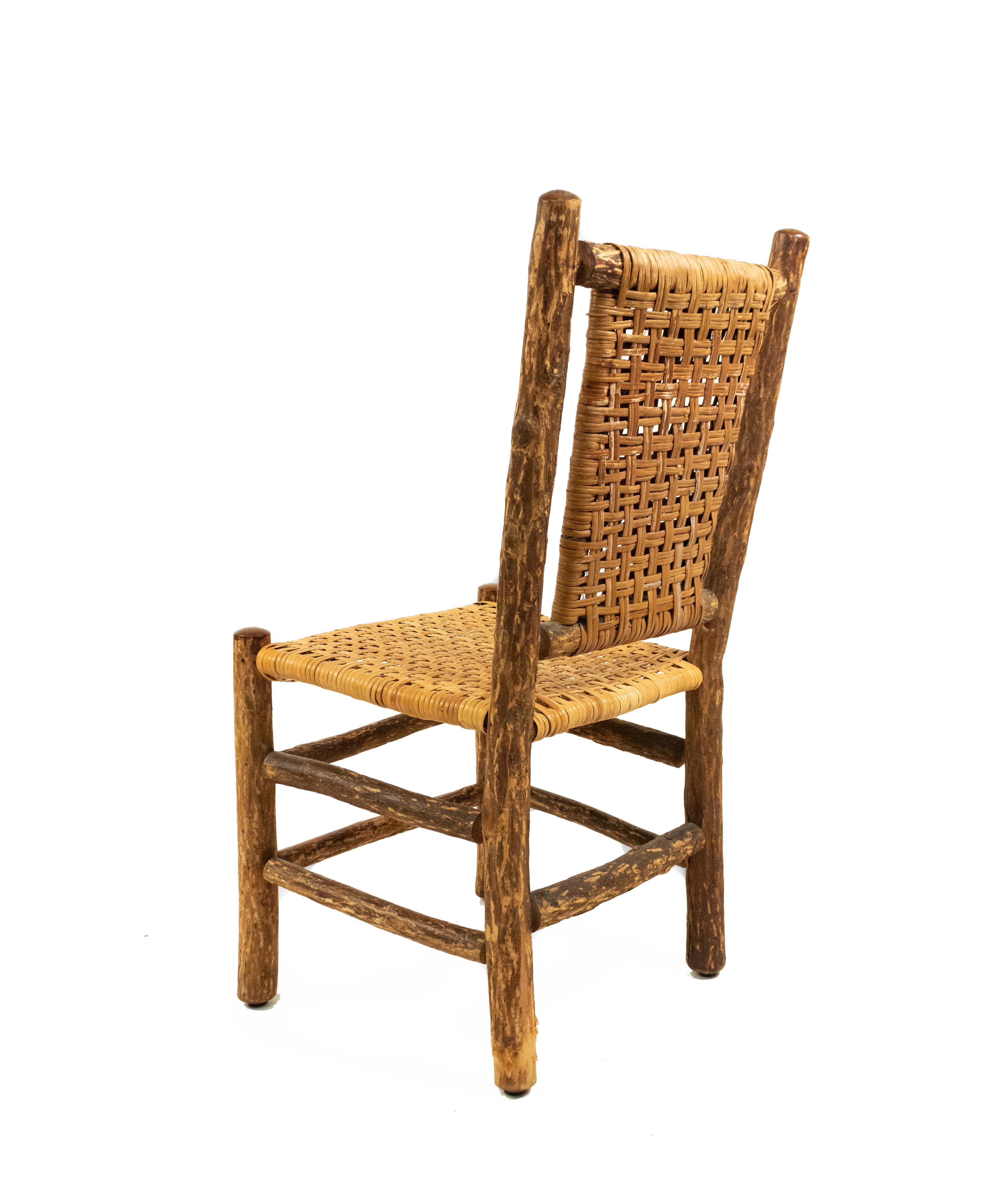 Pair of Rustic Hickory Side Chairs with Cane Seats For Sale 1