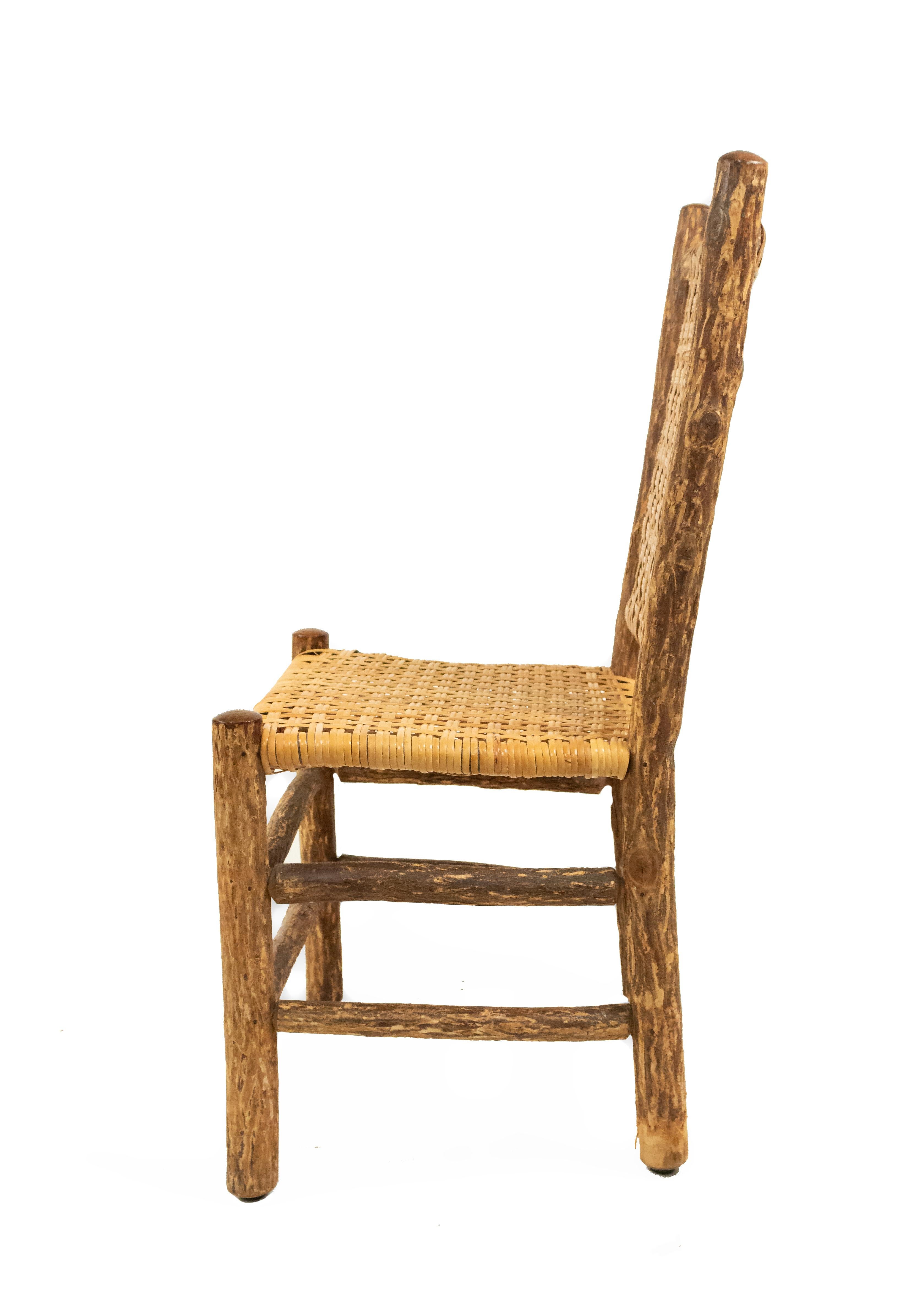 Pair of Rustic Hickory Side Chairs with Cane Seats For Sale 2