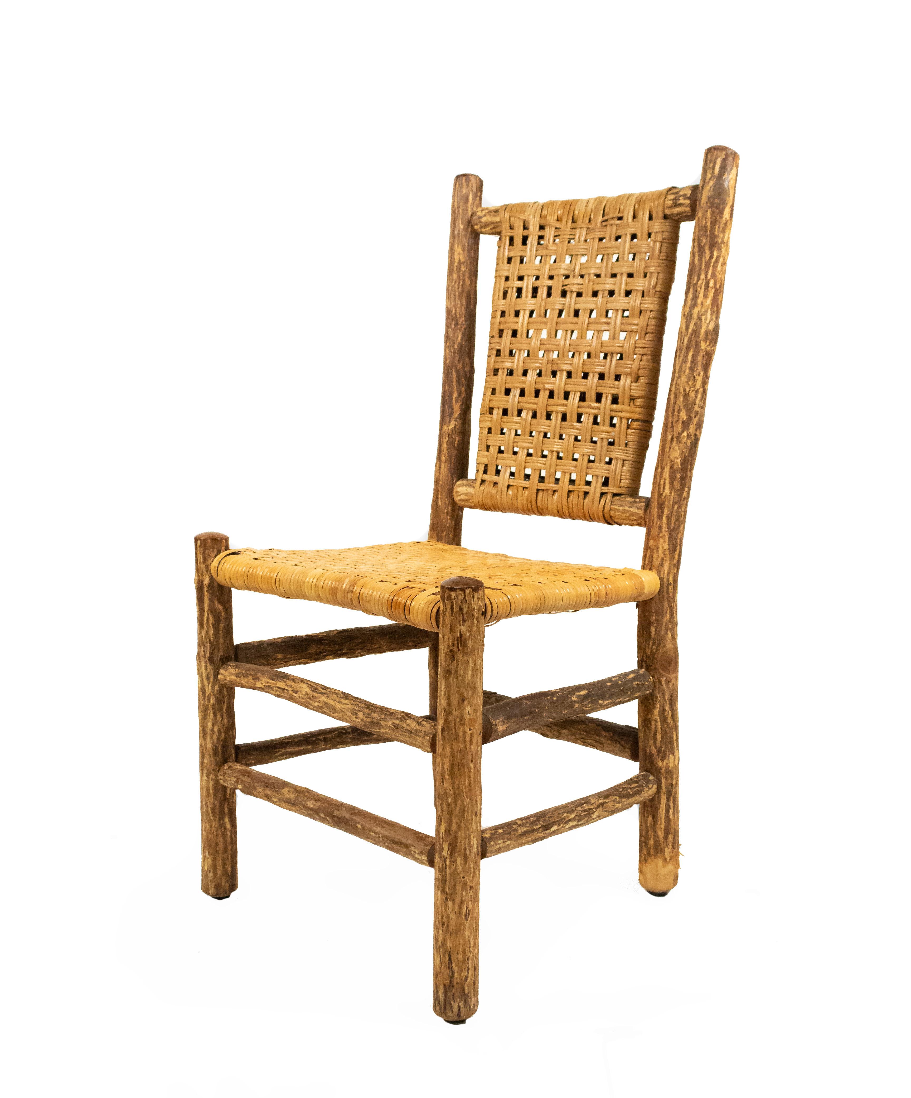 Pair of Rustic Hickory Side Chairs with Cane Seats For Sale 3