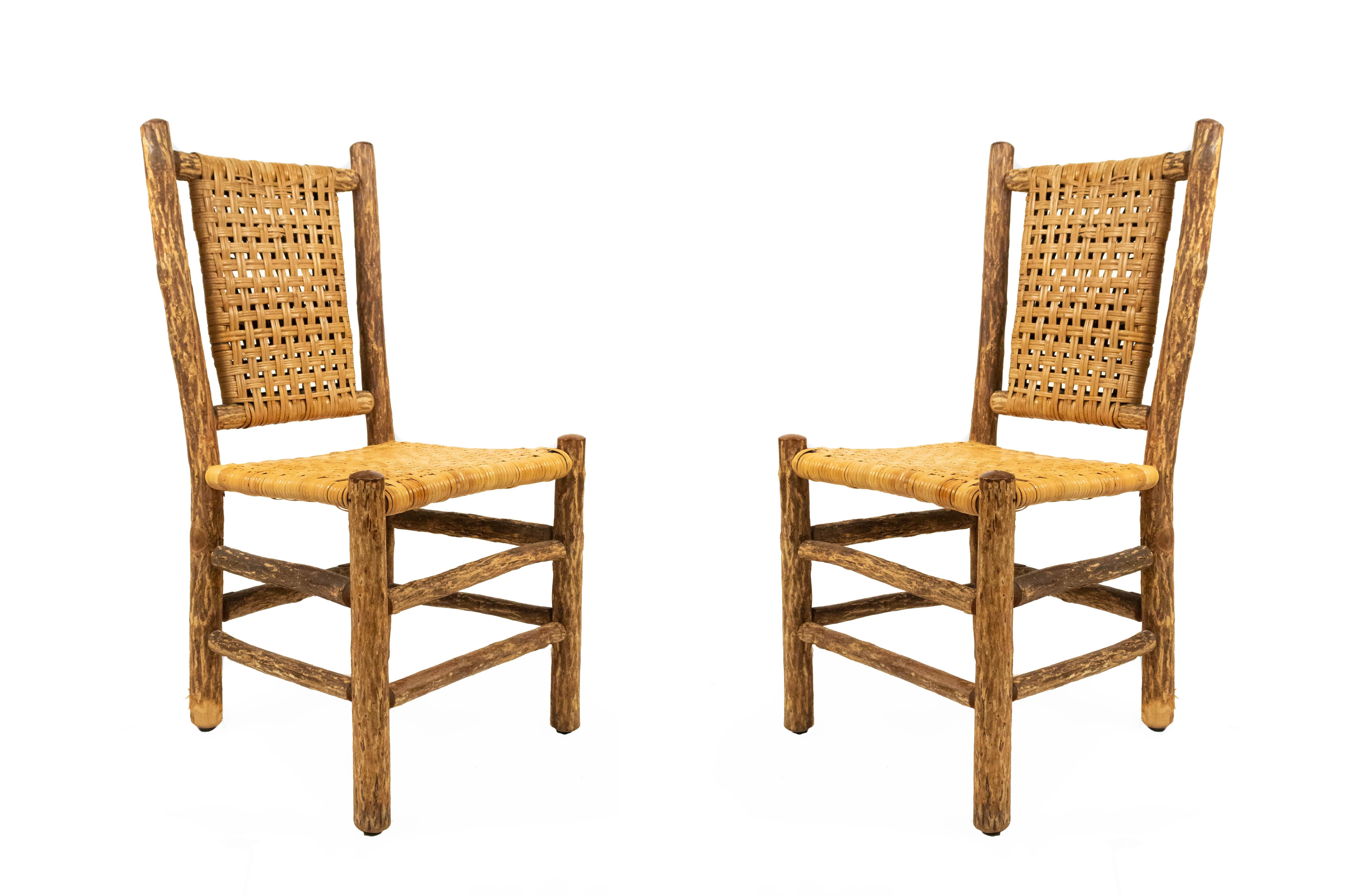 Pair of Rustic Hickory Side Chairs with Cane Seats For Sale 4