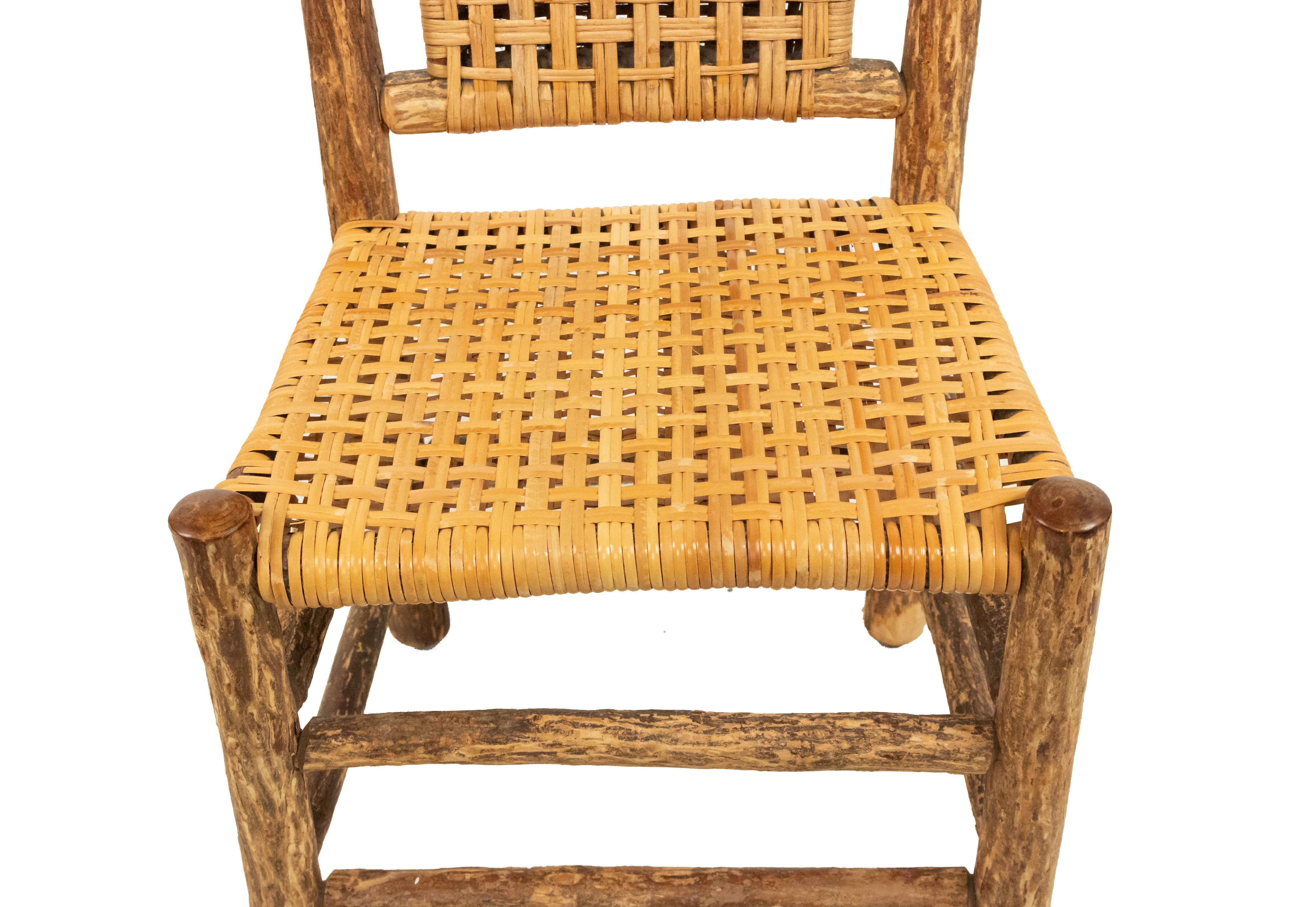 Pair of Rustic Hickory Side Chairs with Cane Seats For Sale 5
