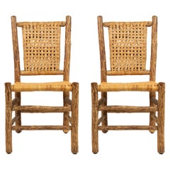Pair of Rustic Hickory Side Chairs with Cane Seats