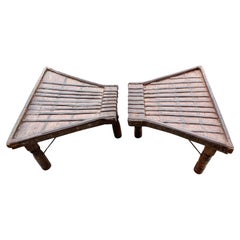 Rustikale indische Bullock-Ox Cart-Tische, Paar