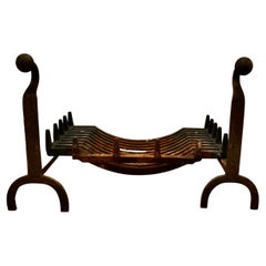 Pair of Rustic Iron Andirons or Fire Dogs Complete with Grate