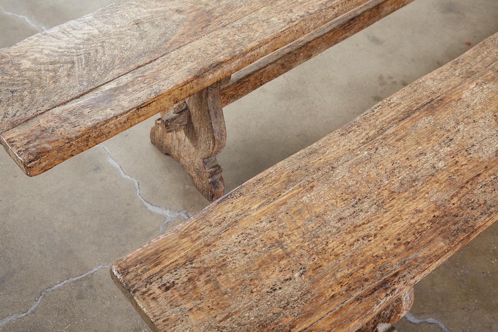 Hand-Crafted Pair of Rustic Italian Baroque Style Oak Bench Seats
