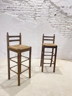 Pair of Rustic Ladder-Back Bar Stools Mediterranean Origin, Mid-20th Century