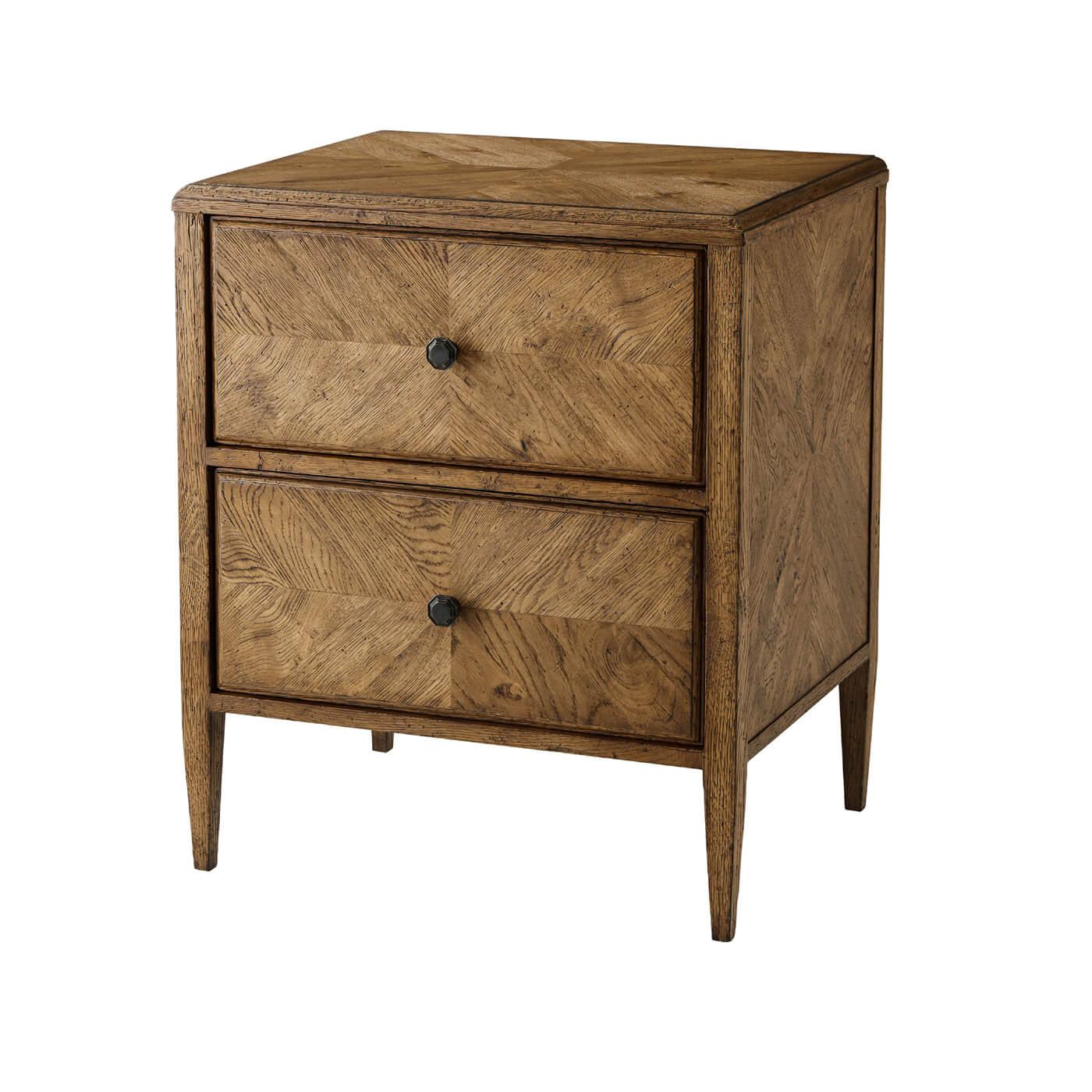 Neoclassical Pair of Rustic Light Oak Nightstands For Sale