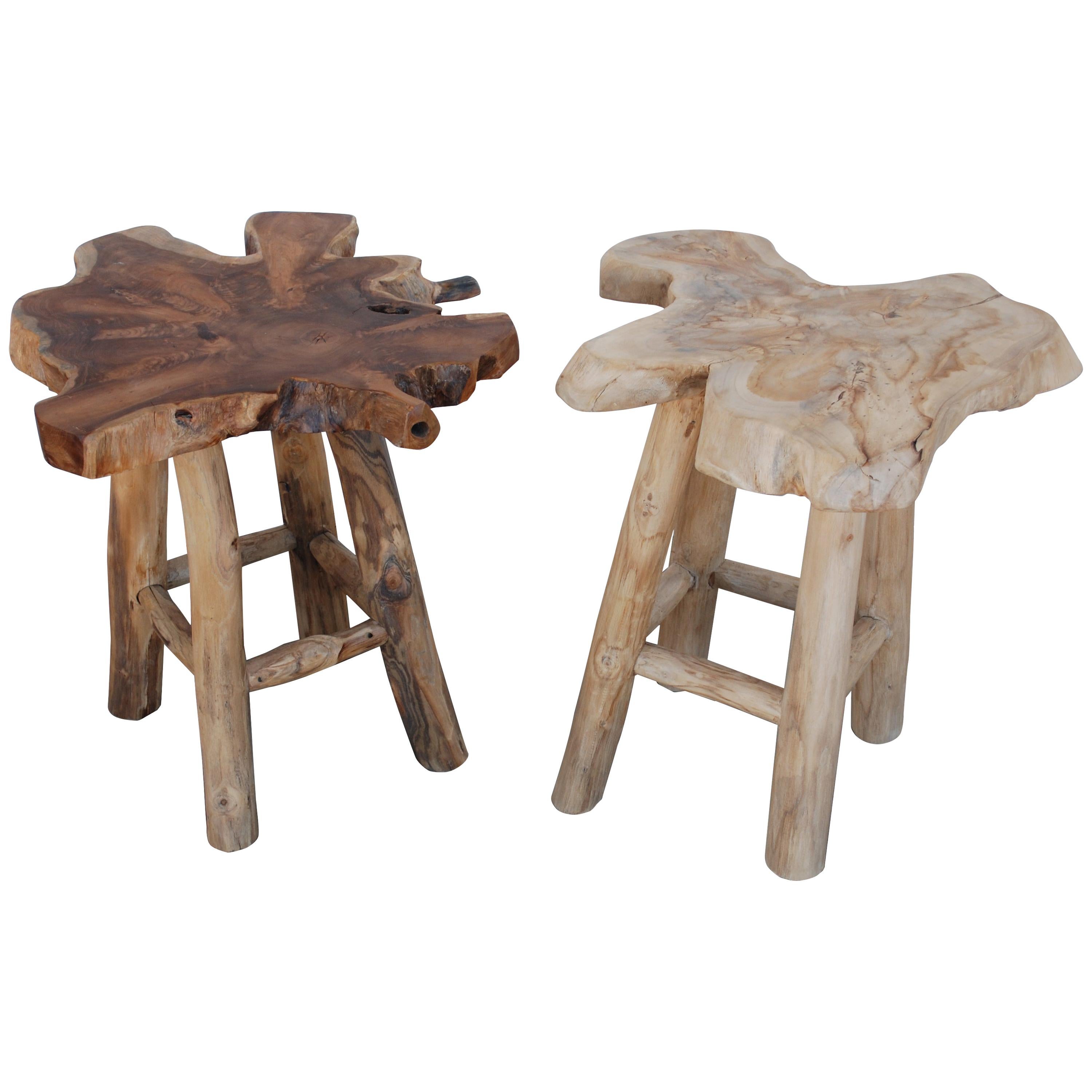 Pair of Rustic Live Edge Stools For Sale
